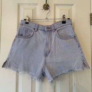 Zara Light Blue Frayed Denim Women Shorts
